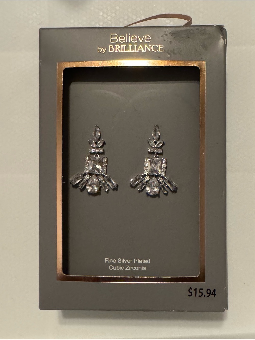 Believe by Brilliance Silver Plated Cubic Zirconia Drop Earrings pierced - Clear